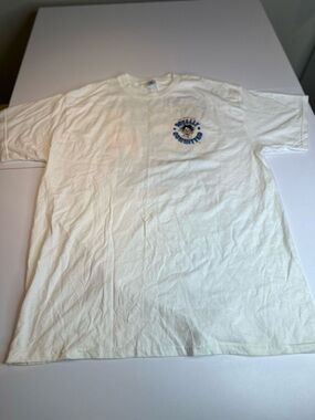 Delta Cream Short Sleeve Graphic Crewneck Tee with Blue Logo